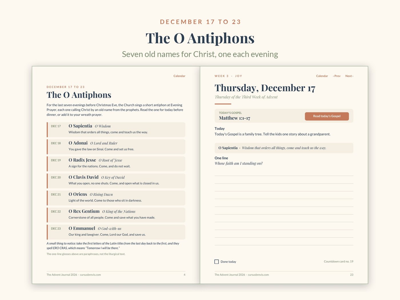 The O Antiphons page for December 17 to 23