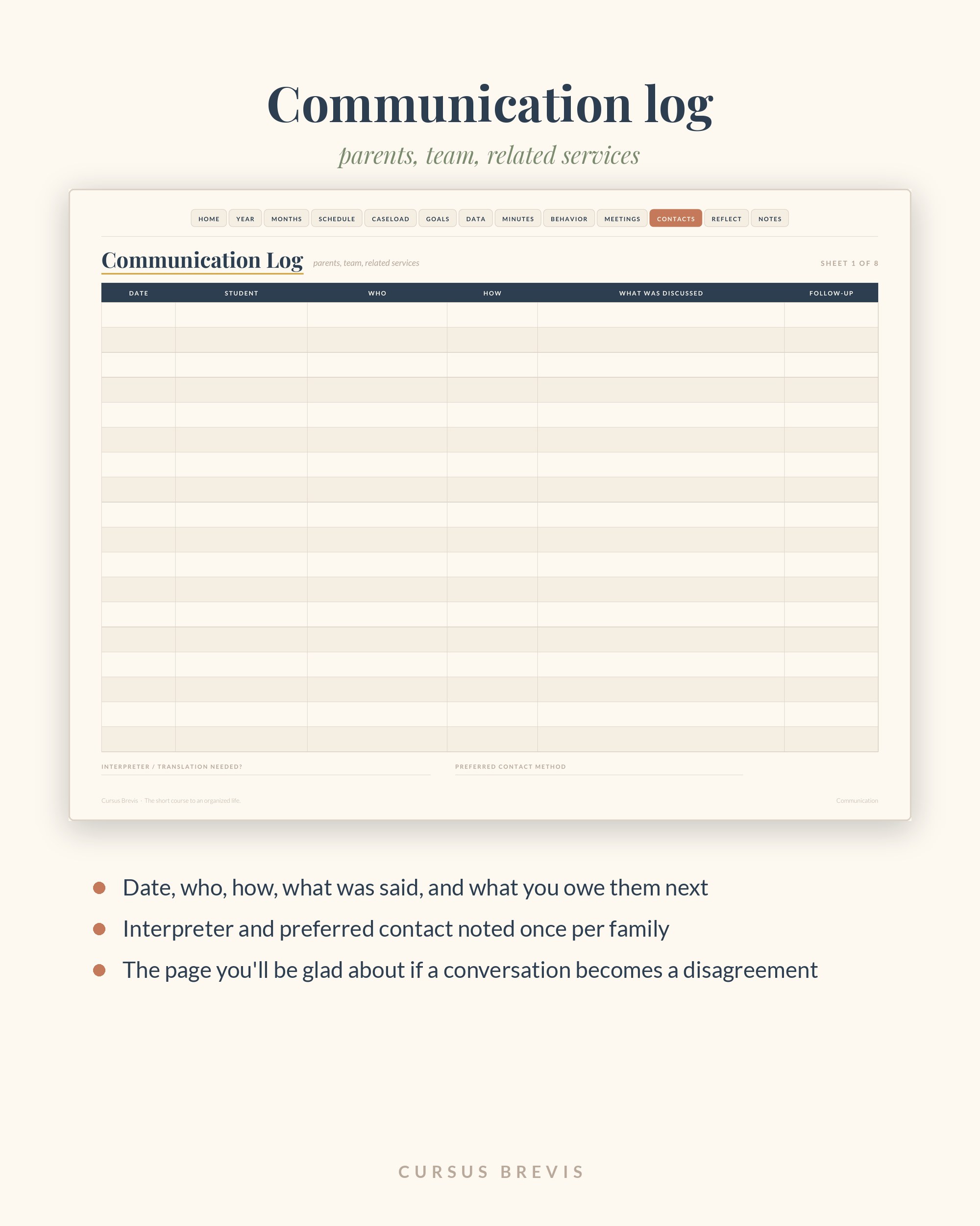 Communication log — parents, team, related services