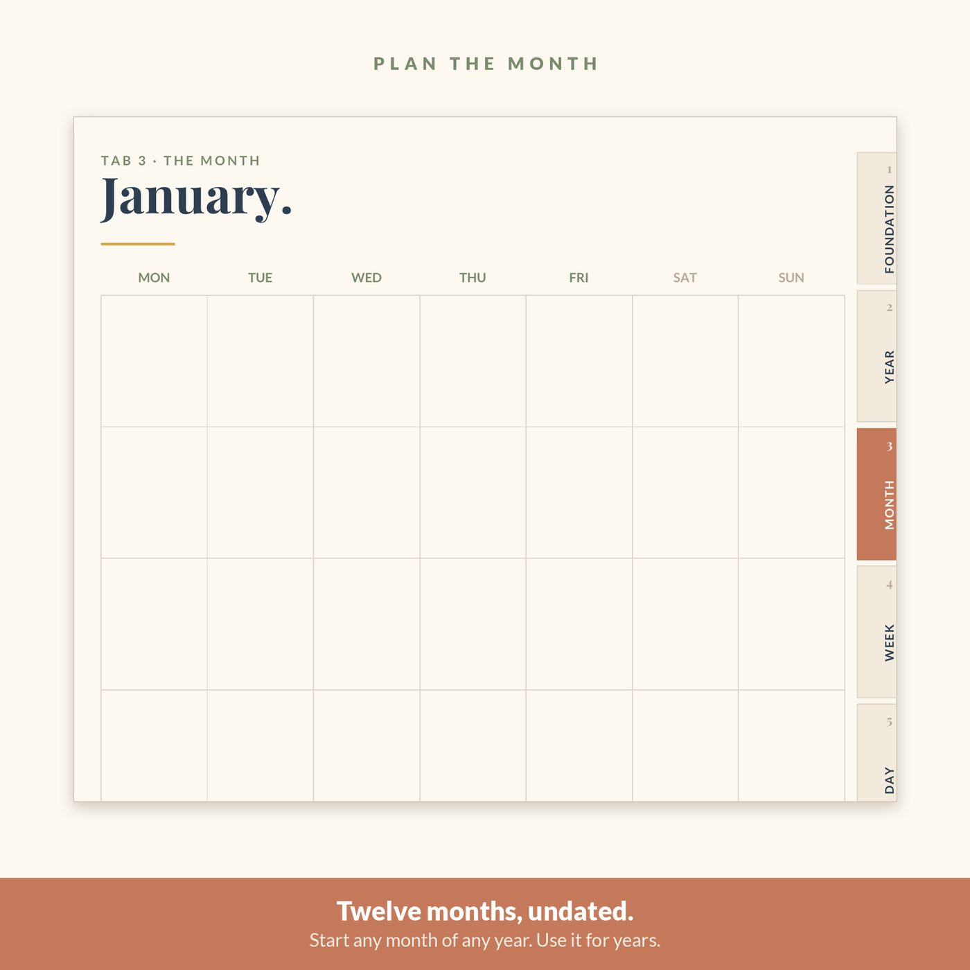 The Steward’s Planner — Undated month grid